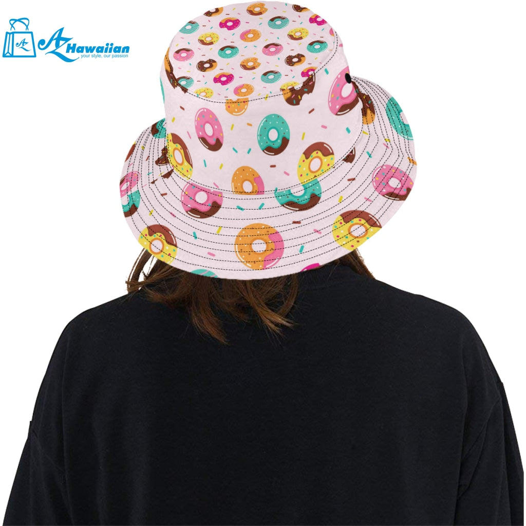 Donut pattern glaze pink background Unisex Bucket Hat