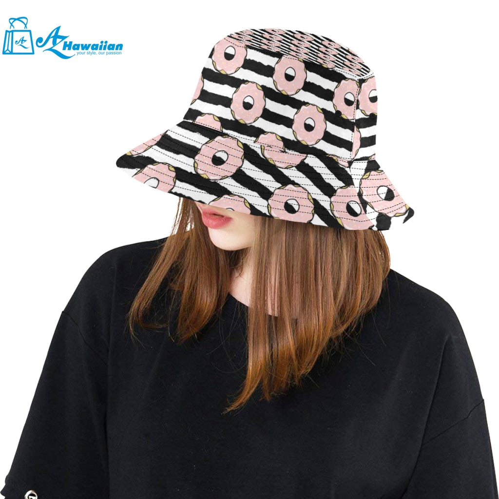 Donuts pink icing striped pattern Unisex Bucket Hat