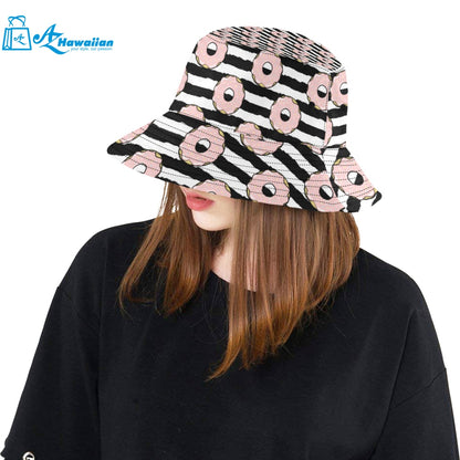 Donuts pink icing striped pattern Unisex Bucket Hat