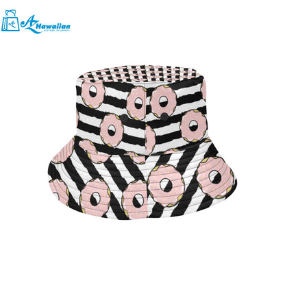 Donuts pink icing striped pattern Unisex Bucket Hat