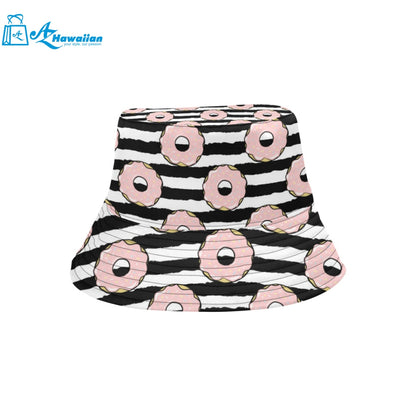 Donuts pink icing striped pattern Unisex Bucket Hat