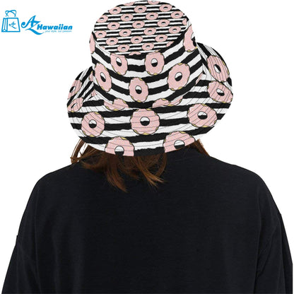 Donuts pink icing striped pattern Unisex Bucket Hat