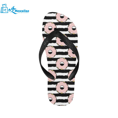 Donuts pink icing striped pattern Unisex Flip Flops