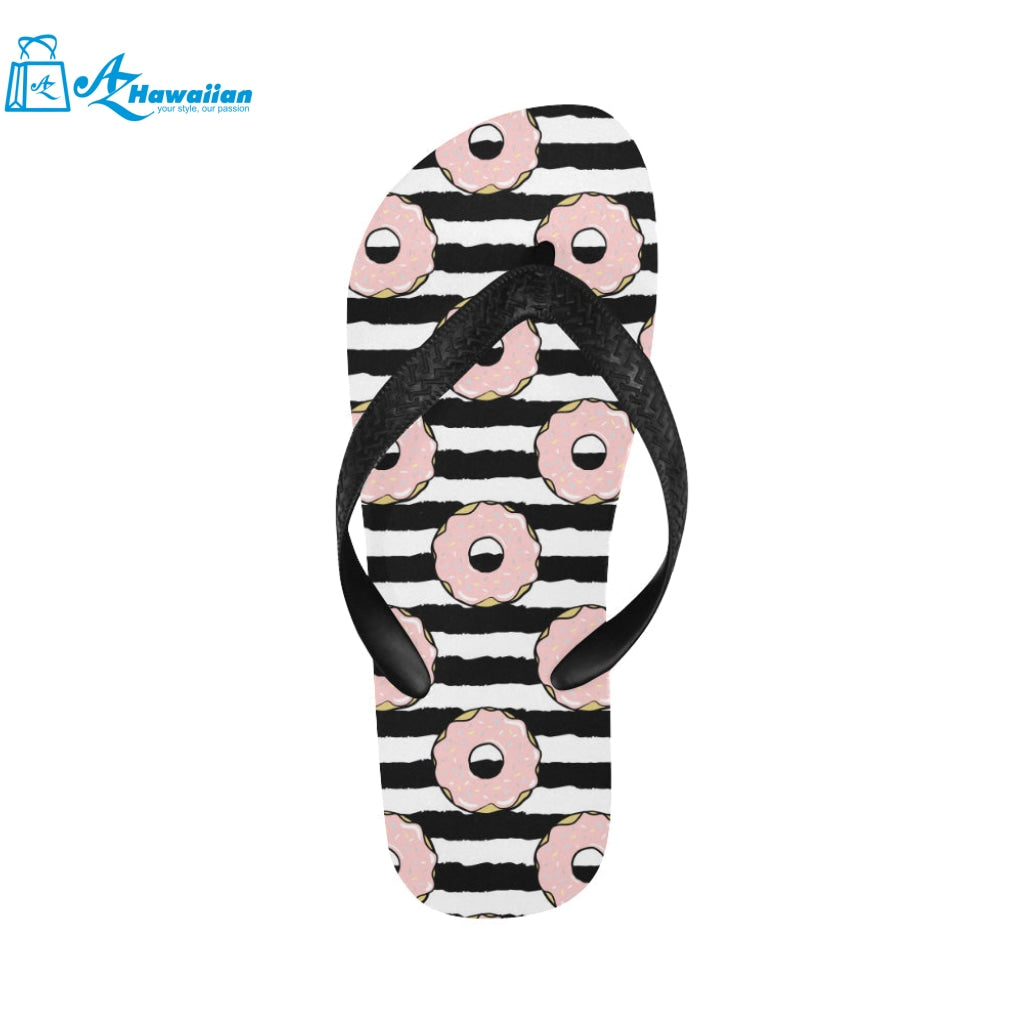 Donuts pink icing striped pattern Unisex Flip Flops