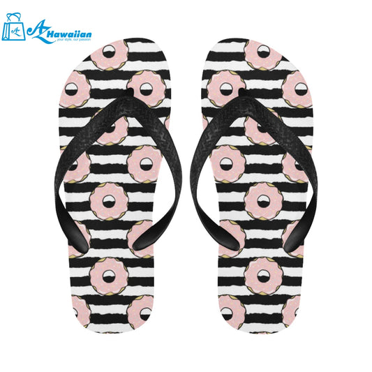 Donuts pink icing striped pattern Unisex Flip Flops