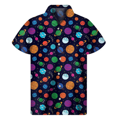 Doodle Planets Pattern Print Mens Short Sleeve Shirt Hawaiian