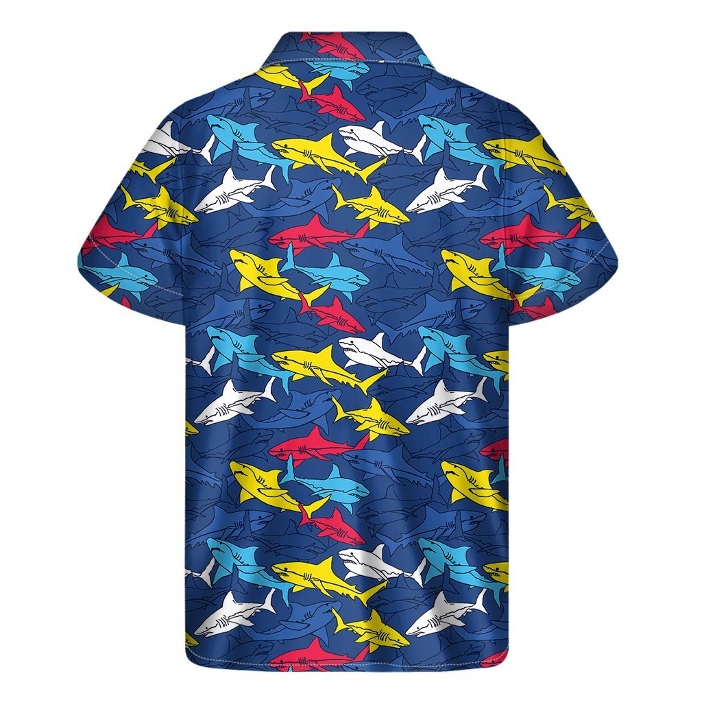 Doodle Shark Pattern Print Mens Short Sleeve Shirt Hawaiian