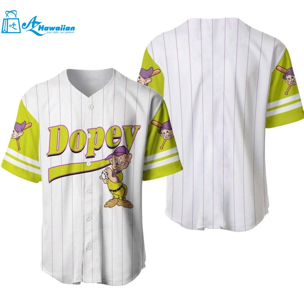 Dopey Dwarf Snow White All Over Print Pinstripe Baseball Jersey 