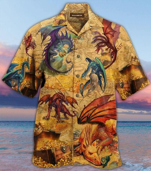 Dragon Island Hawaiian Graphic Print Short Sleeve 