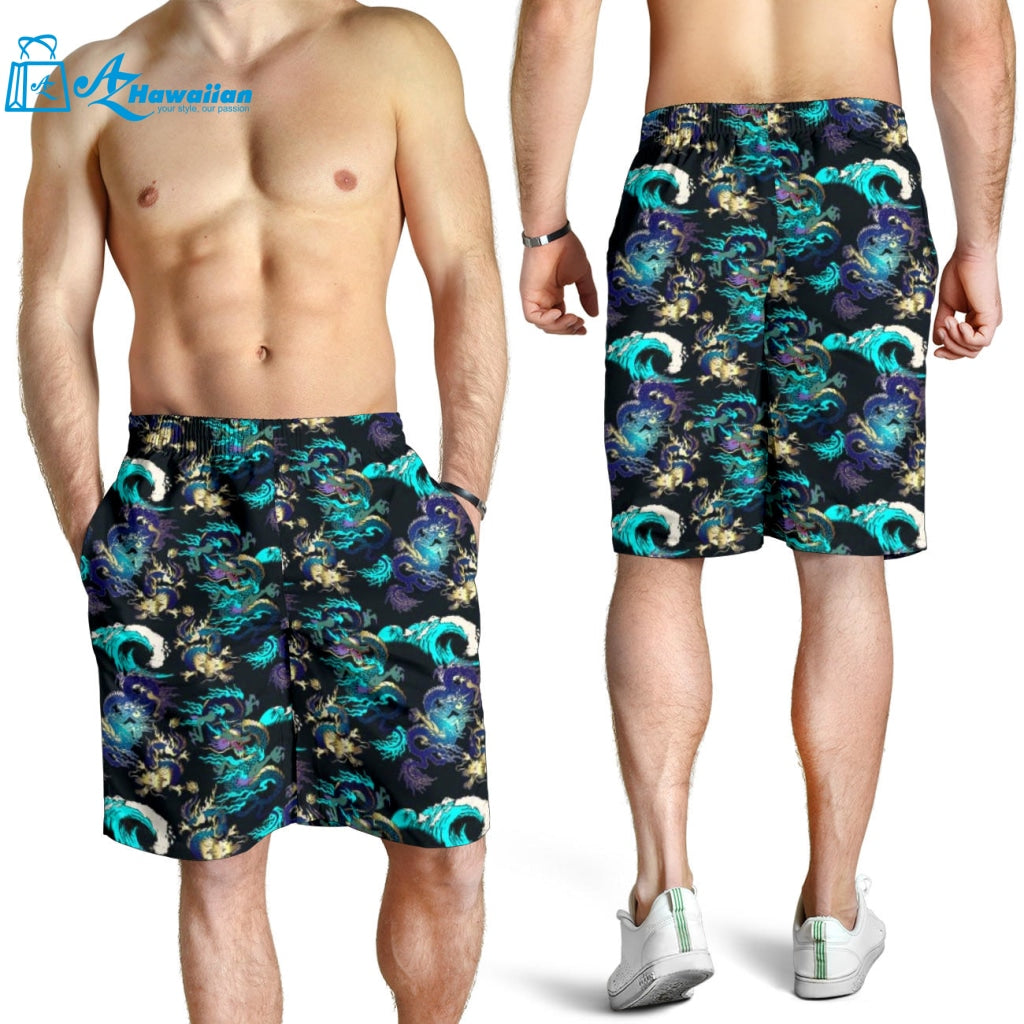 Dragon Sea Wave Pattern Men Shorts