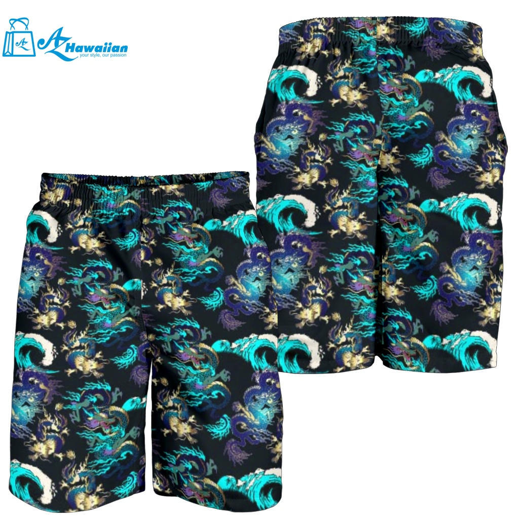 Dragon Sea Wave Pattern Men Shorts