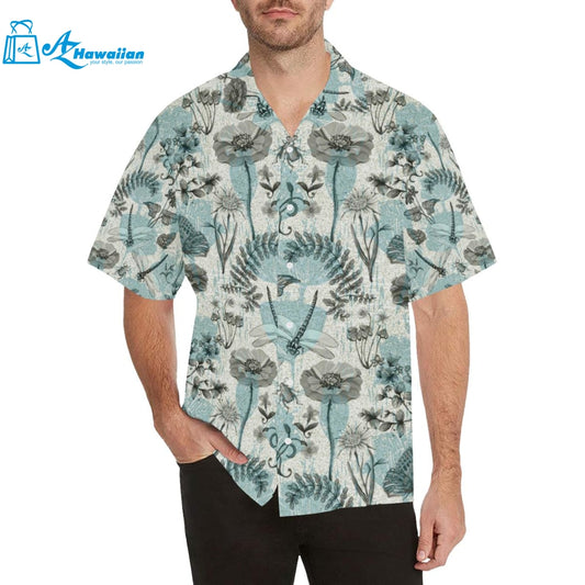 Dragonfly Butterfly Plants Insect Flower Vintage S Mens All Over Print Hawaiian Shirt