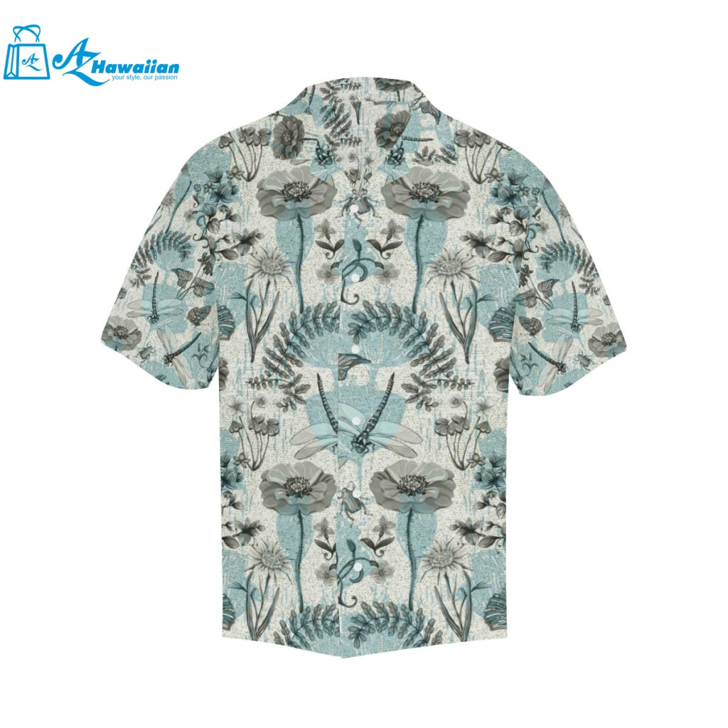 Dragonfly Butterfly Plants Insect Flower Vintage S Mens All Over Print Hawaiian Shirt