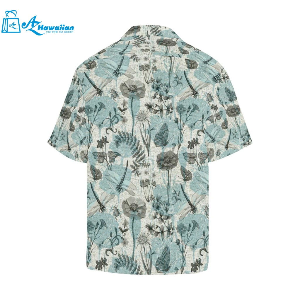 Dragonfly Butterfly Plants Insect Flower Vintage S Mens All Over Print Hawaiian Shirt