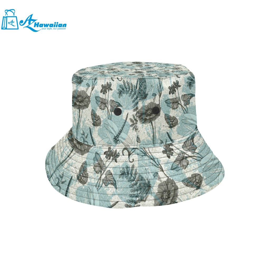 Dragonfly Butterfly Plants insect flower vintage s Unisex Bucket Hat