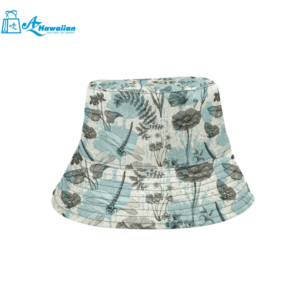 Dragonfly Butterfly Plants insect flower vintage s Unisex Bucket Hat