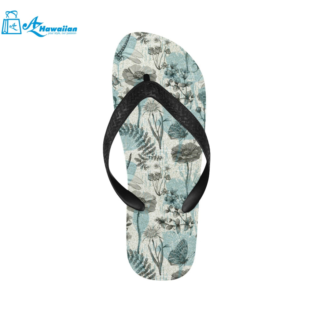 Dragonfly Butterfly Plants insect flower vintage s Unisex Flip Flops