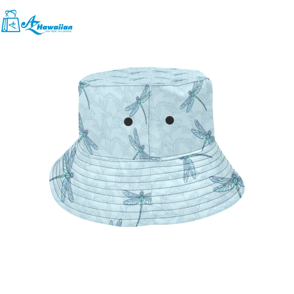 Dragonfly pattern blue background Unisex Bucket Hat