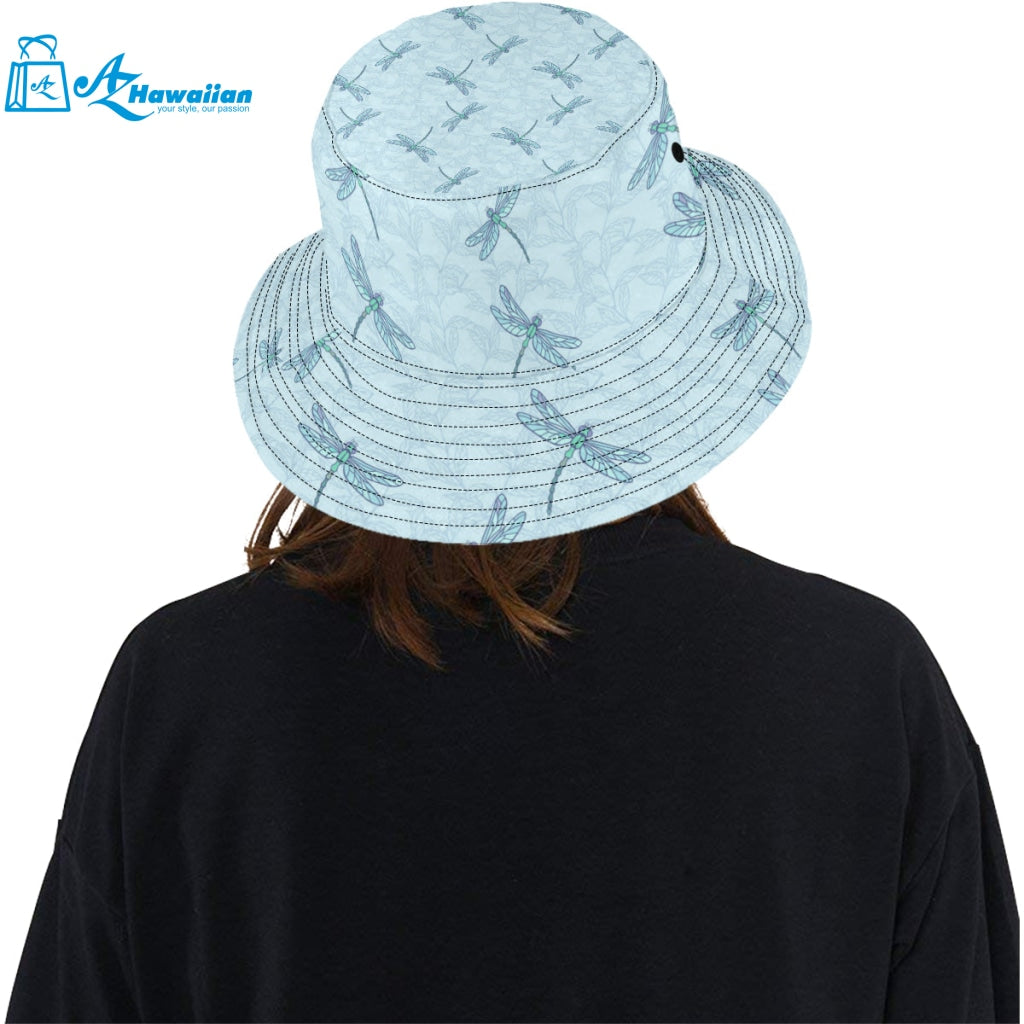 Dragonfly pattern blue background Unisex Bucket Hat