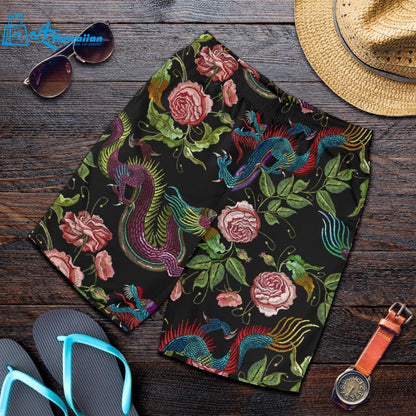 Dragons Flower Pattern Men Shorts