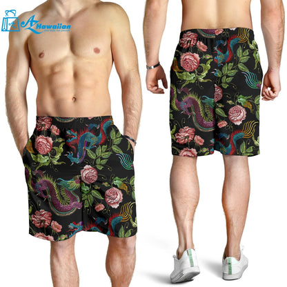 Dragons Flower Pattern Men Shorts