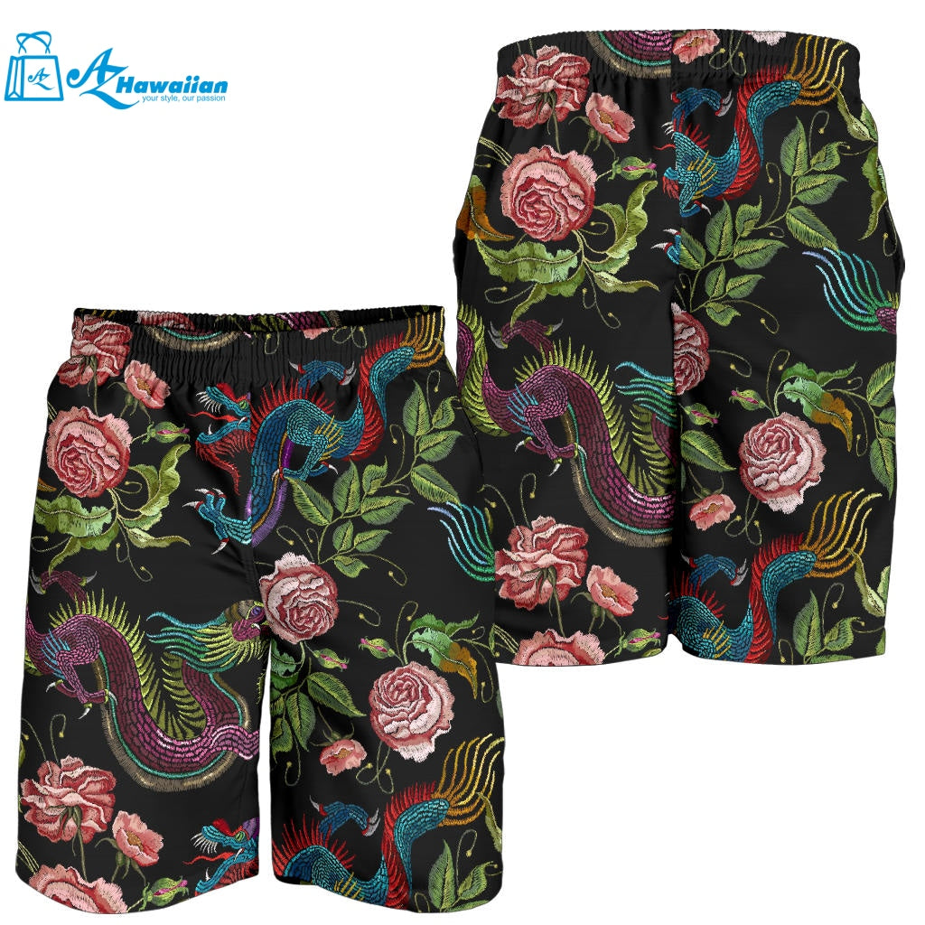 Dragons Flower Pattern Men Shorts