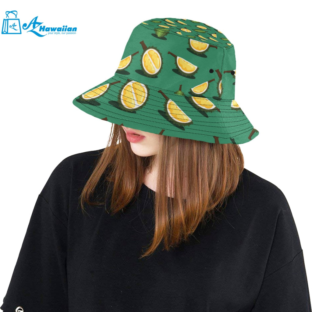 Durian pattern green background Unisex Bucket Hat