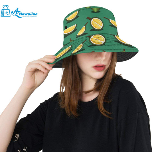 Durian pattern green background Unisex Bucket Hat