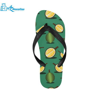 Durian pattern green background Unisex Flip Flops