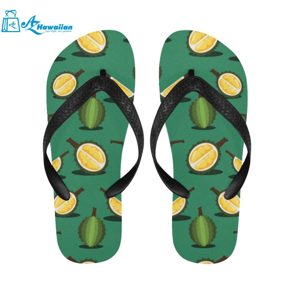 Durian pattern green background Unisex Flip Flops