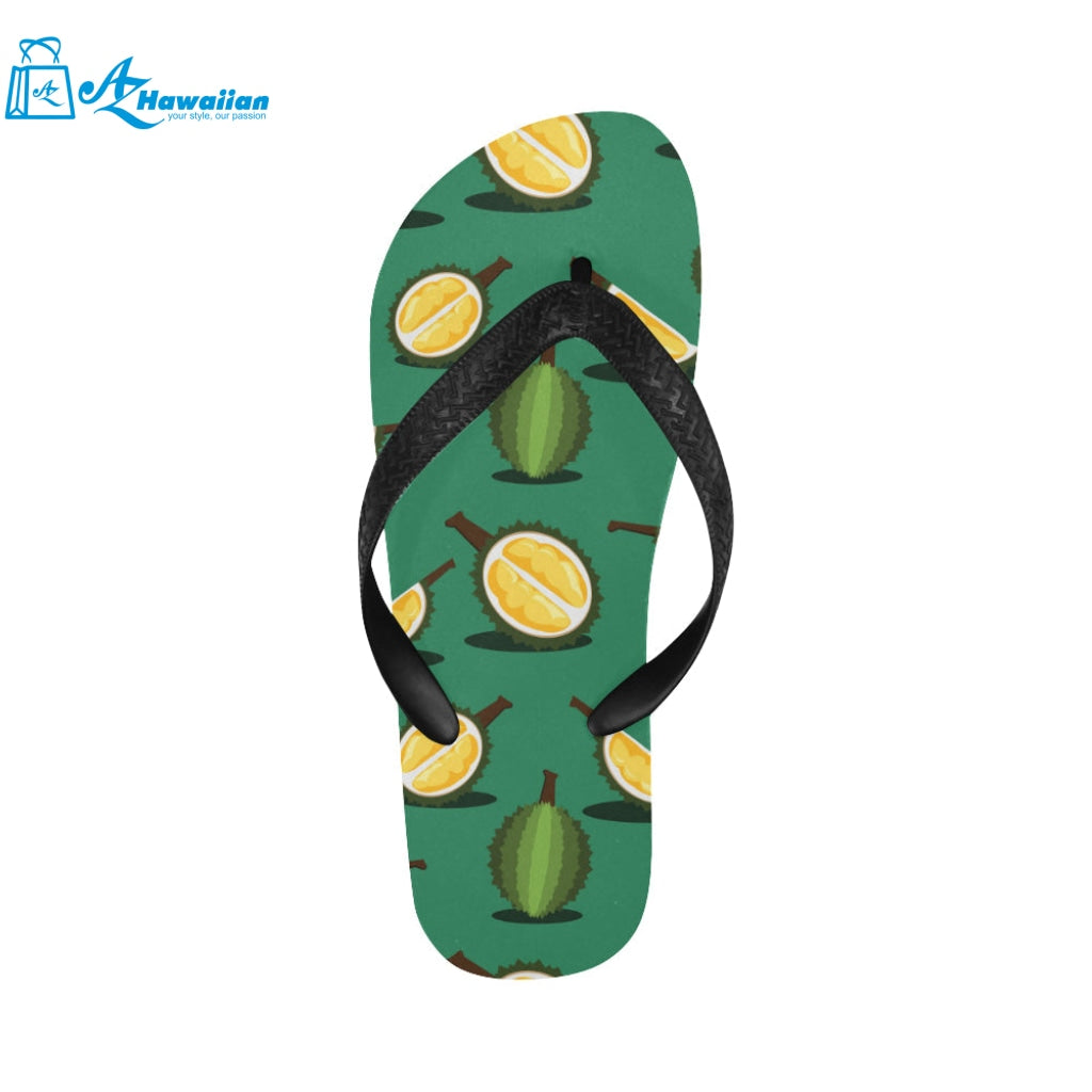 Durian pattern green background Unisex Flip Flops