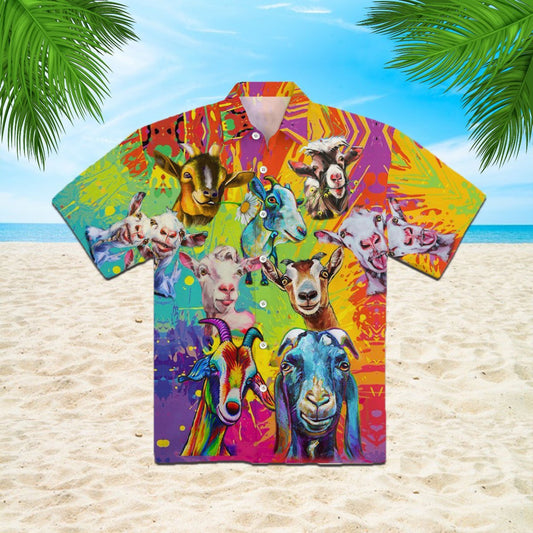 OragonTee Colorful Goat Art Farmer Hawaiian Shirt | For Men & Women | Adult | HW4969