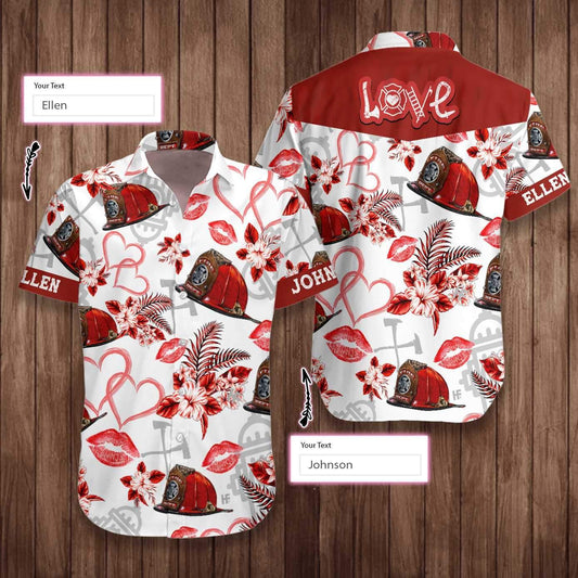 Personalized Love Firefighter Valentine Hawaiian Aloha Shirts #DH