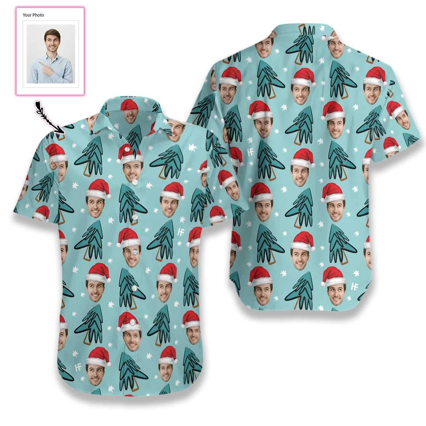 Personalized Custom Face Christmas Tree Hawaiian Aloha Shirts 