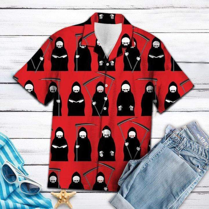 Red Amazing Grim Reaper Hawaiian Aloha Shirts #H