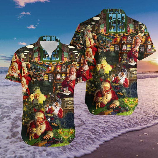 Santa Claus Playing Toy Train Merry Christmas Hawaiian Shirts #71220dh