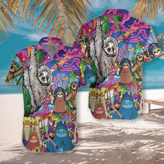 Colorful Hippie Sloth Unisex Hawaiian Aloha Shirts