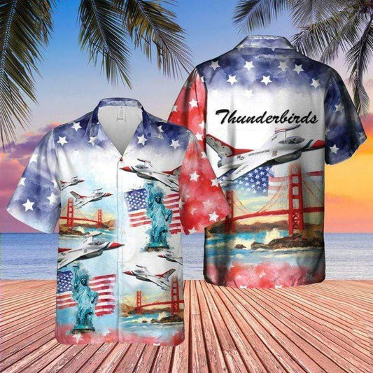 Hawaiian Aloha Shirts - Beach Shorts Thunderbirds 4Th Of July