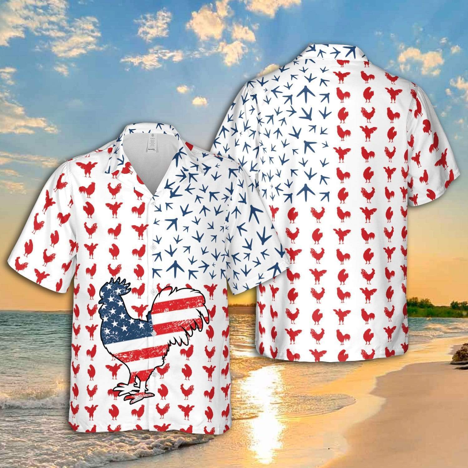 4Th July Rooster American Flag Unisex Hawaiian Shirts #25621H