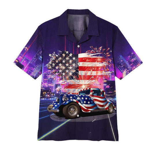  3D American Flag Hot Rod Hawaii Shirt