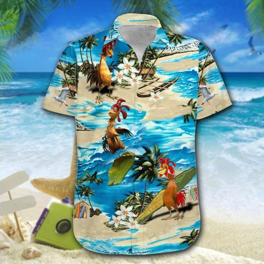 Hawaiian Aloha Shirts Funny Rooster Surfing