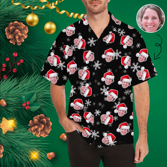 Funny Custom Face Santa Claus Black Unisex Hawaiian Aloha Shirts