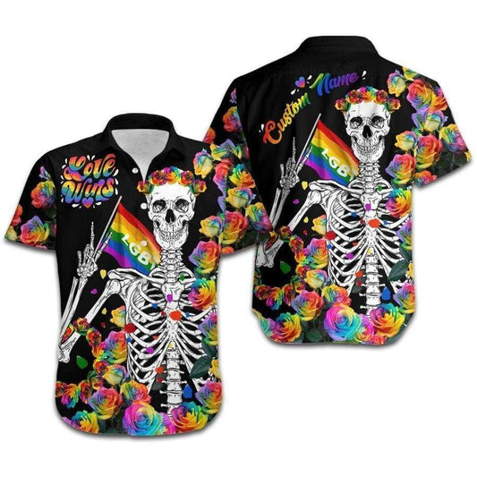 Hawaiian Aloha Shirts Love Wins Lgbt Skeleton Roses Custom Name