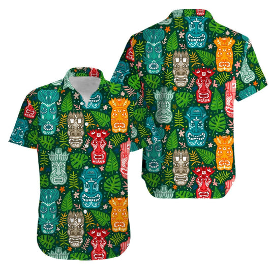 Tiki Tropical Green Aloha Hawaiian Shirts #V