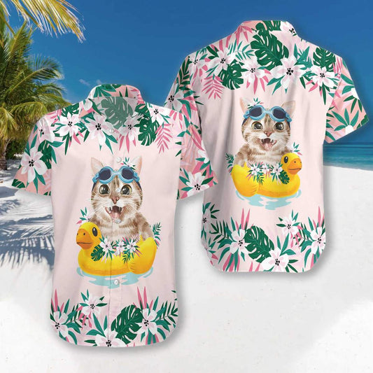 Cute Cat Beach Time Unisex Hawaiian Aloha Shirts #H