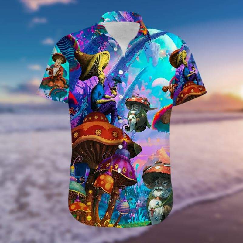 Magic Colorful Mushroom With Old Man Hawaiian Shirts #H