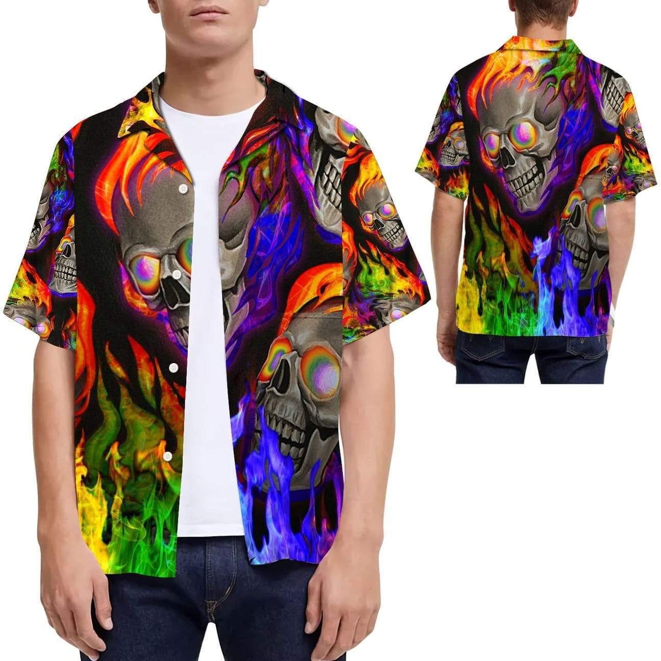 Lgbt+ Pride Rainbow Flame Skull Hawaiian Aloha Shirts #Vi