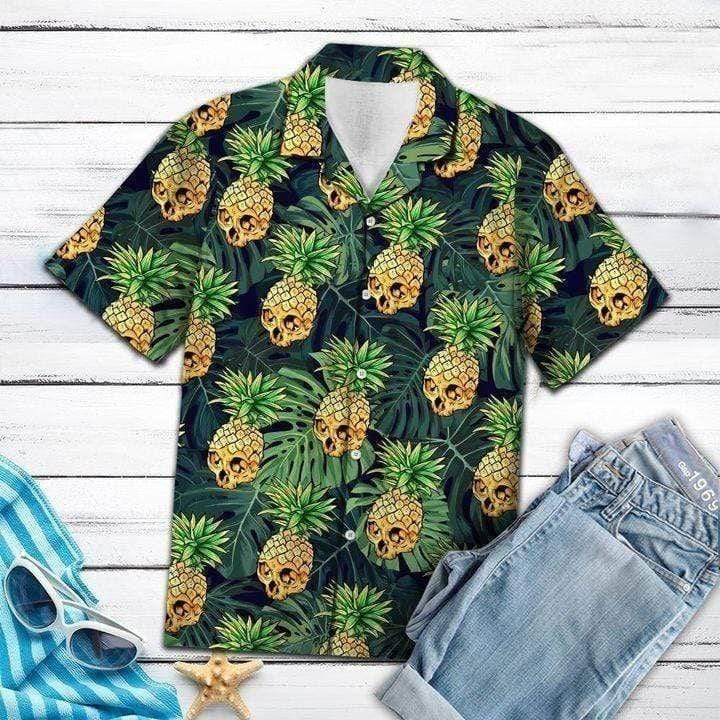 Pineapple Skull Summer Vibe Tropical Hawaiian Aloha Shirts #DH