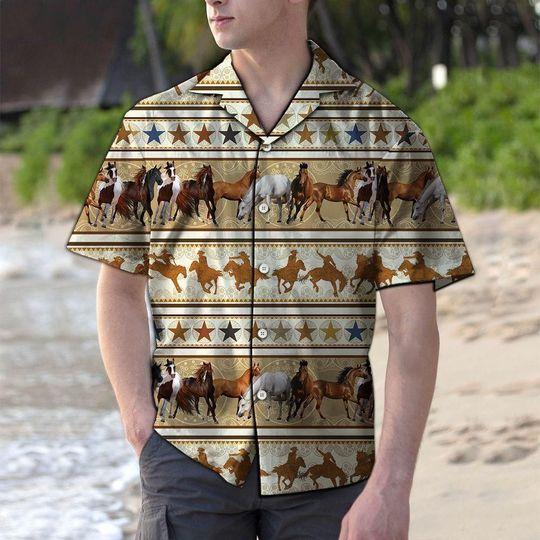 Cowboy Wild Horse Multicolor Hawaiian Shirt | For Men &amp;amp; Women | Adult | Hw8131