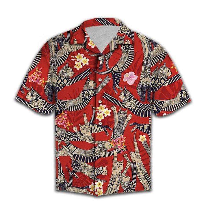 Retro Cat Party Tropical Hawaiian Aloha Shirts #H